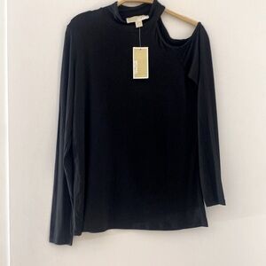 NWT MICHAEL KORS ONE SIDED COLD SHOULDER BLACK LONG SLEEVE DRESSY TOP